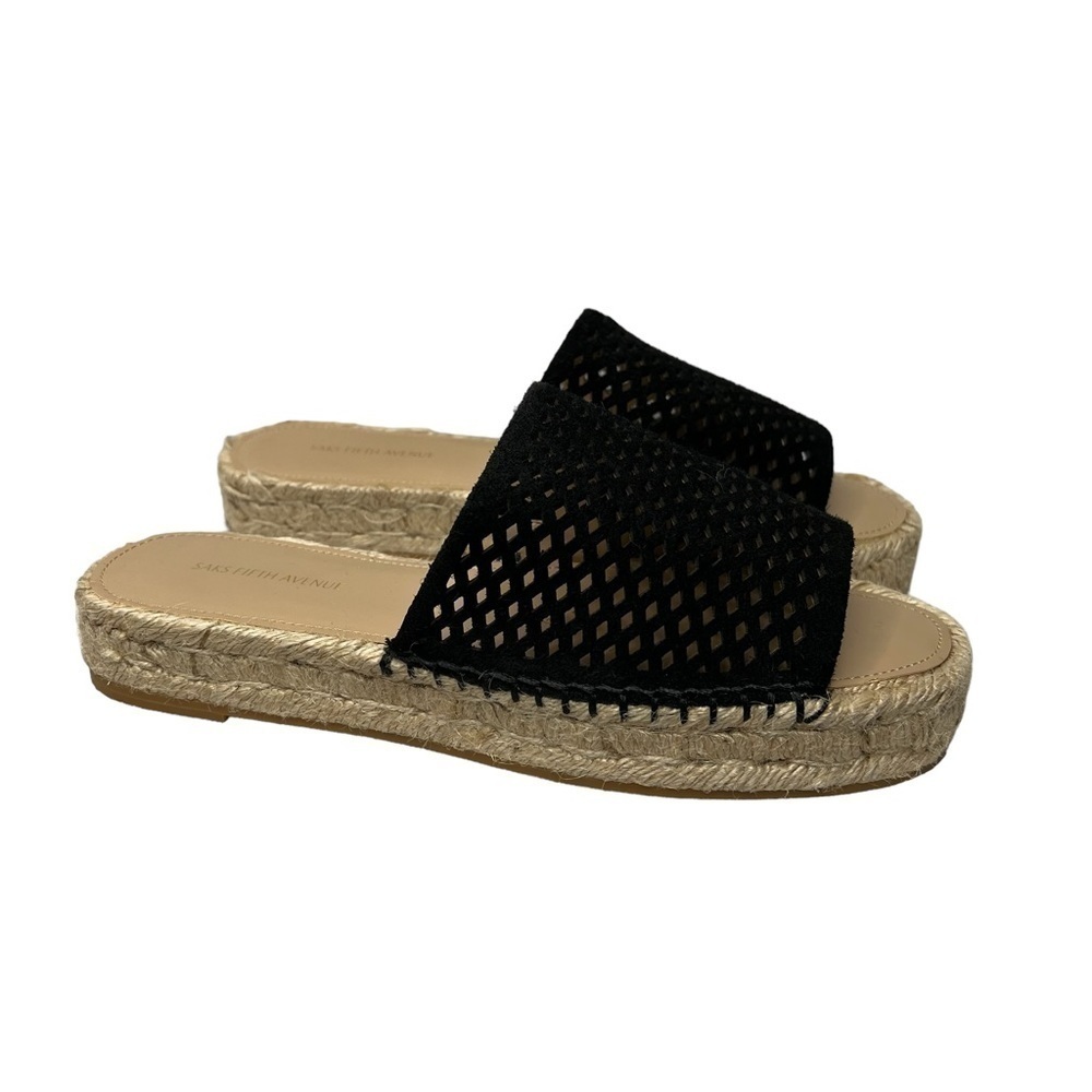 NWOT SAKS FIFTH AVENUE Lunetta Woven Platform Black Slides Sandals Women Size 8 - Picture 4 of 16